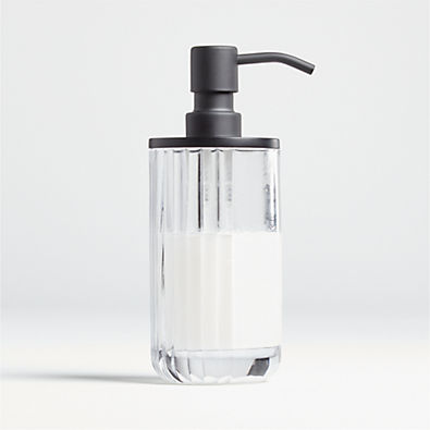 View Ribbed Black Glass Soap Pump details