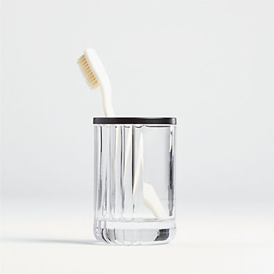 View Ribbed Black Glass Toothbrush Holder details