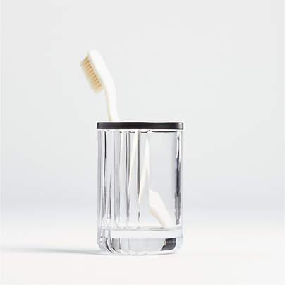 Ribbed Black Glass Toothbrush Holder