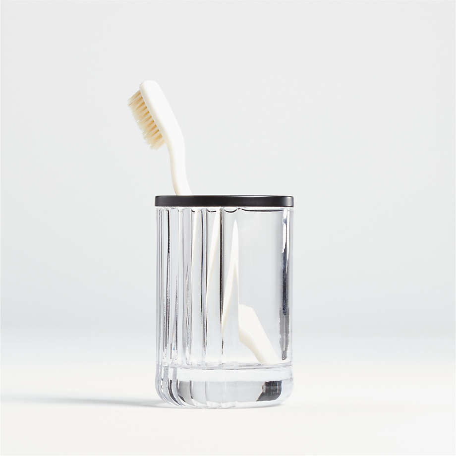 Ribbed Black Glass Toothbrush Holder + Reviews Crate & Barrel