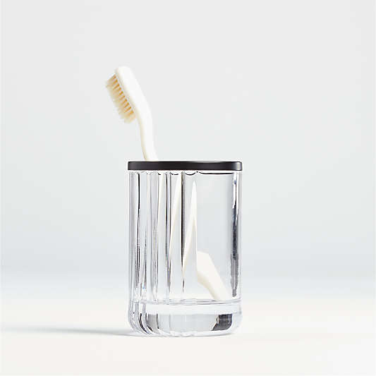 Ribbed Black Glass Toothbrush Holder