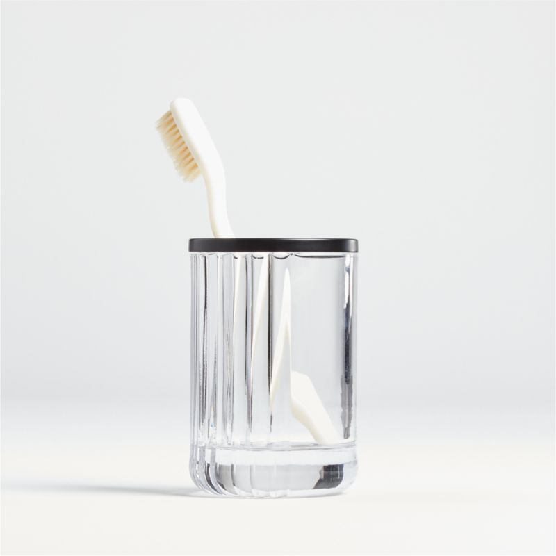 Ribbed Black Glass Toothbrush Holder