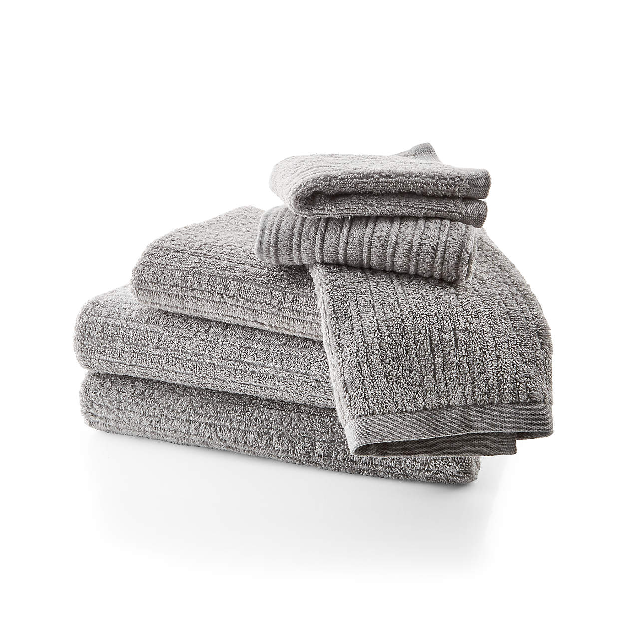 Ribbed Grey Towels, Set of 6 + Reviews Crate & Barrel