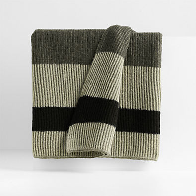 View Ribbed Knit 70"x55" Wool Blend Spanish Moss Green Throw Blanket details