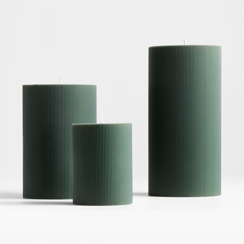 Spruce Green Holiday Ribbed Pillar Candles - image 0 of 4