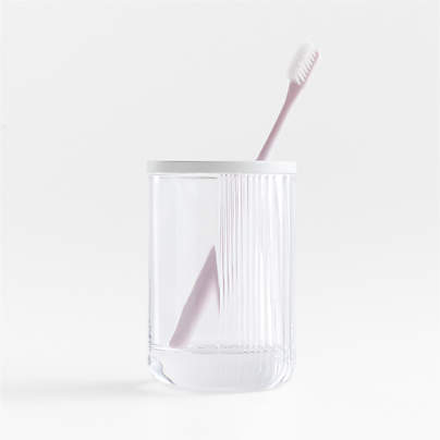 Ribbed White Glass Toothbrush Holder