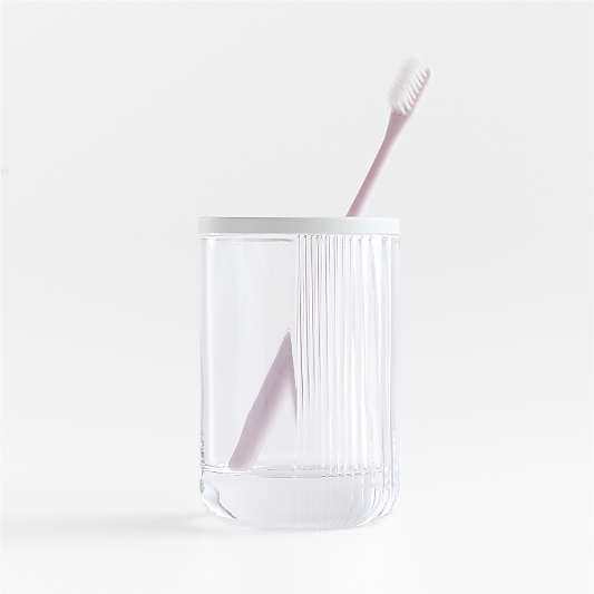 Ribbed White Glass Toothbrush Holder