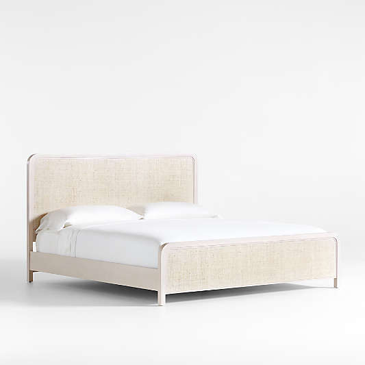 Rica White Wood and Grasscloth King Bed