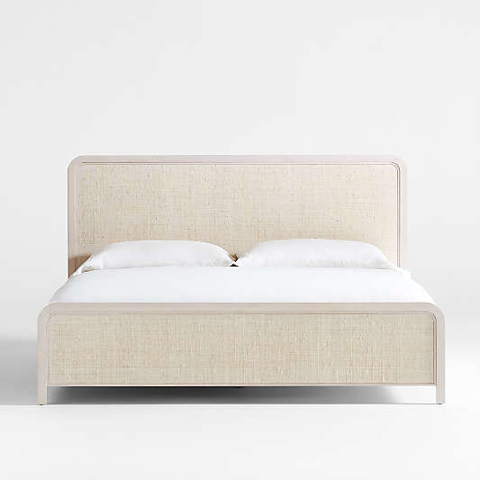 Rica White Wood and Grasscloth King Bed