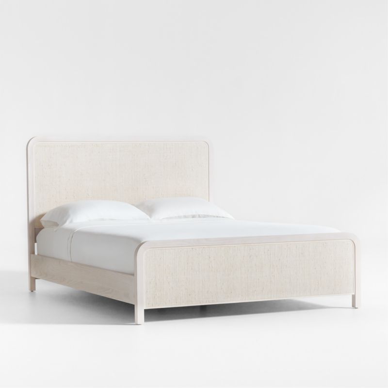 Rica White Wood and Grasscloth Queen Bed