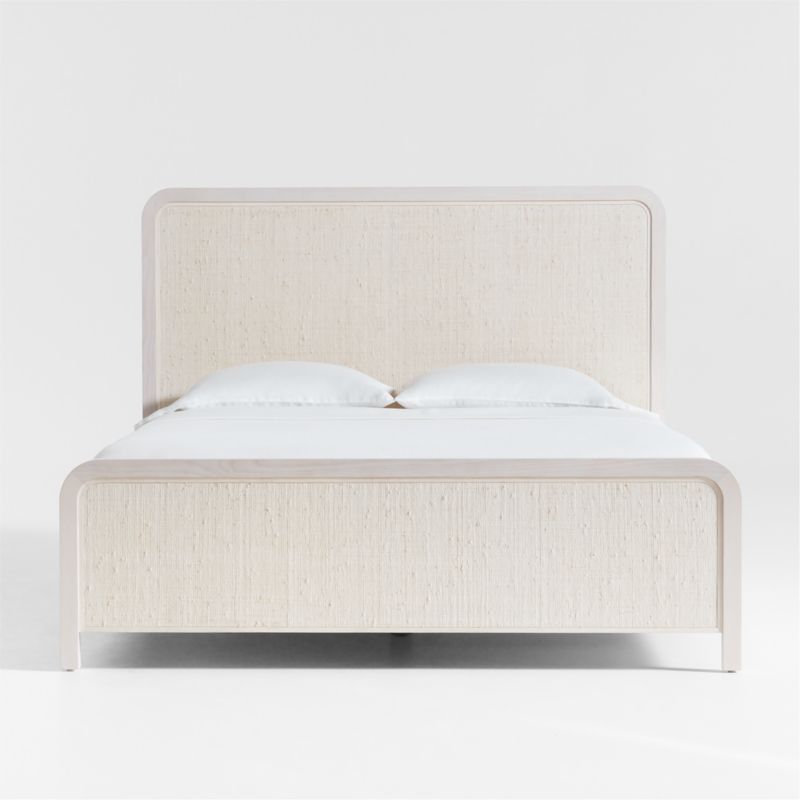 Rica White Wood and Grasscloth Queen Bed