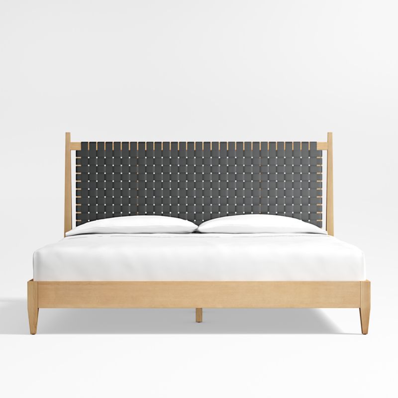 Rio Black Leather and Wood King Bed Frame + Reviews | Crate & Barrel
