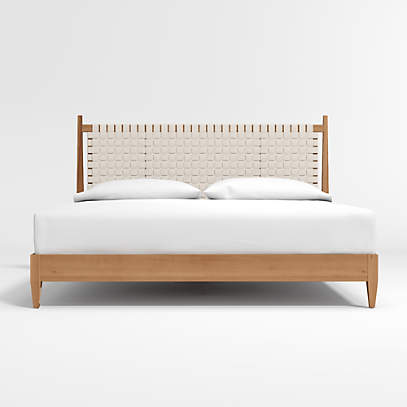 Rio White Leather and Wood King Bed Frame + Reviews | Crate & Barrel
