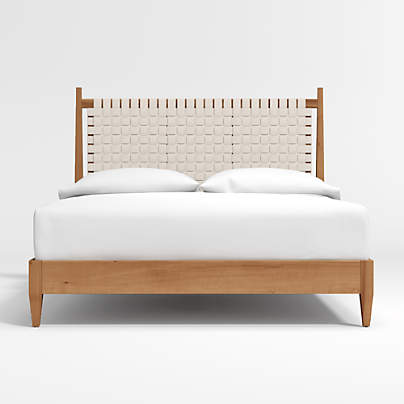 Rio White Leather and Wood Queen Bed