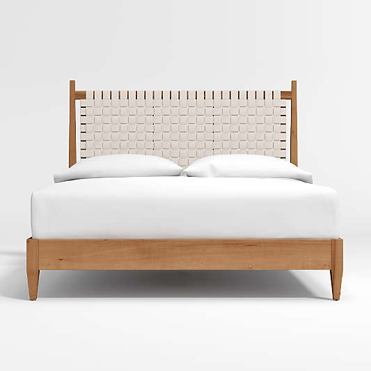 Rio White Leather and Wood Queen Bed