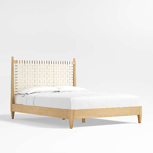 Rio White Leather and Wood Queen Bed