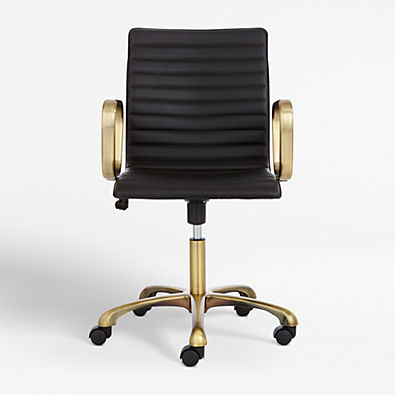 View Ripple Black Leather Office Chair with Brass Frame details