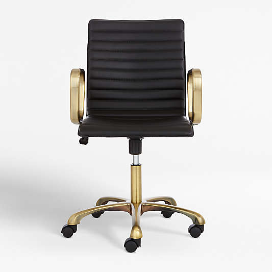 Ripple Black Leather Office Chair with Brass Frame