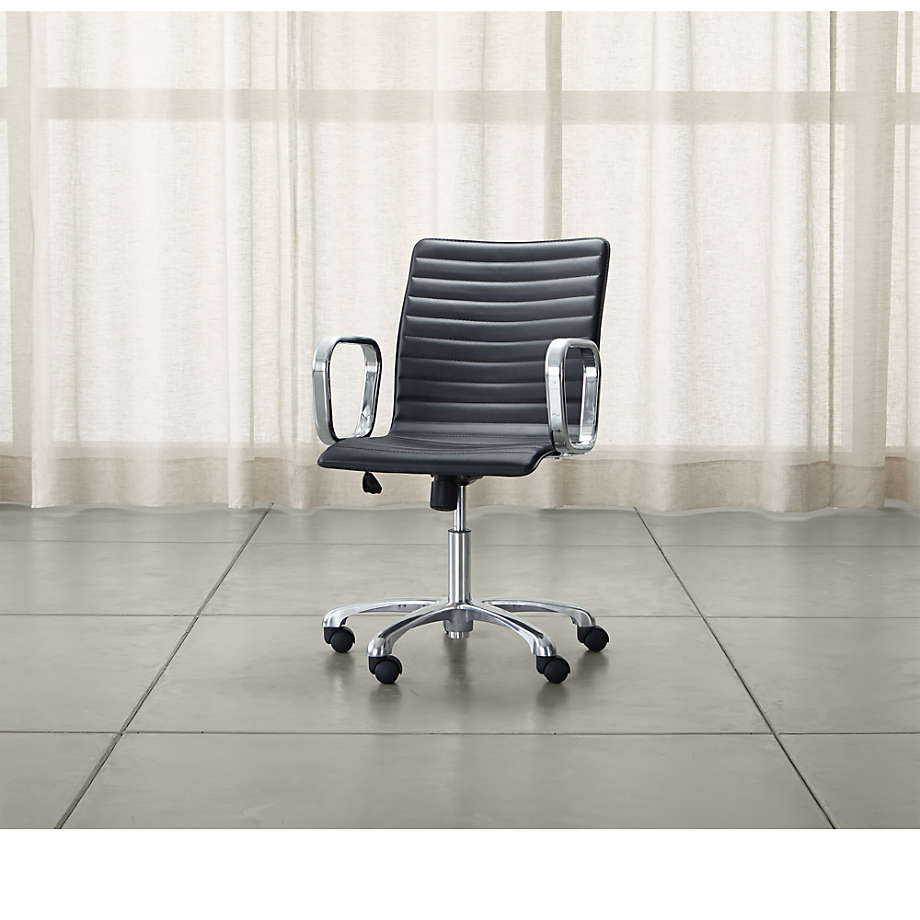 Ripple Black Leather Office Chair with Chrome Base Crate Barrel