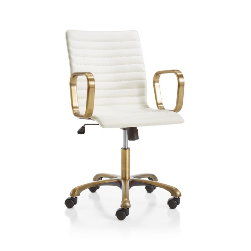 Ripple Ivory Leather Office Chair with Brass Frame - image 10 of 12