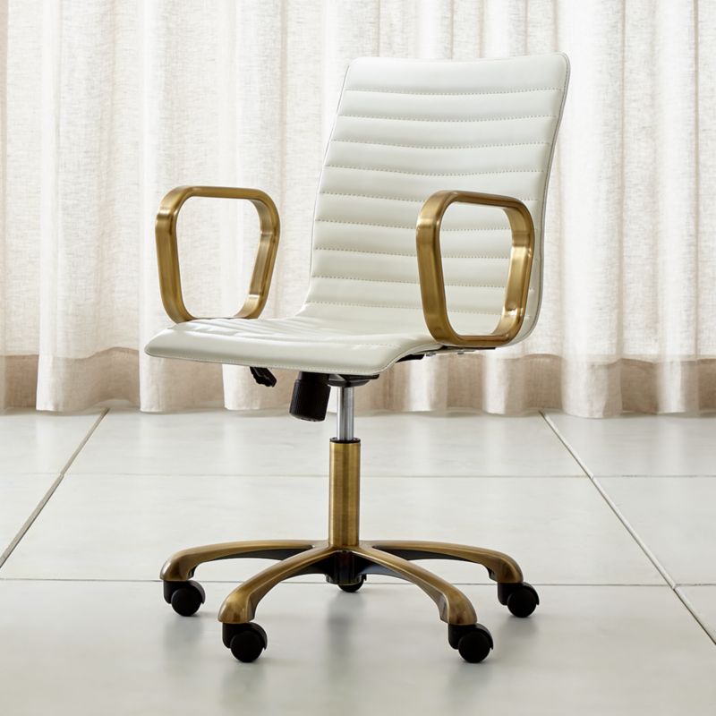 Ripple Ivory Leather Office Chair with Brass Frame - image 2 of 12