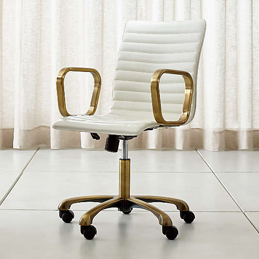 Ripple Ivory Leather Office Chair with Brass Frame