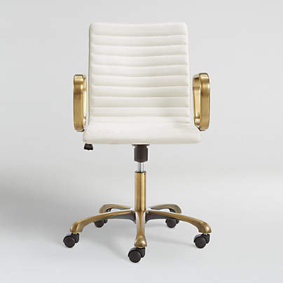 Ripple Ivory Leather Office Chair with Brass Frame