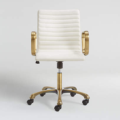 Ripple Ivory Leather Office Chair With, Desk Chair Leather