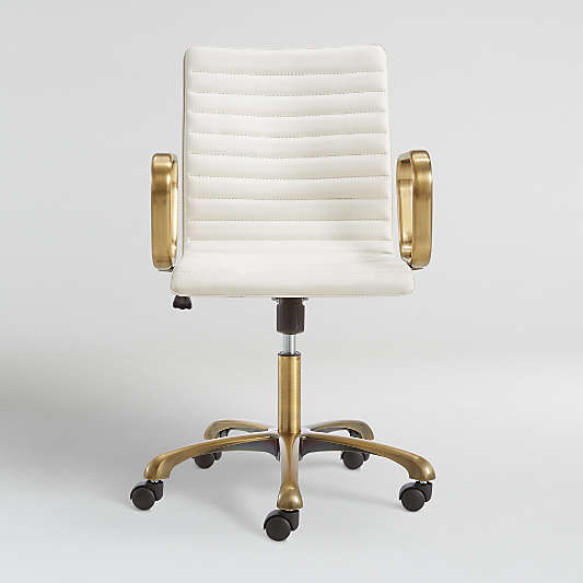 Ripple Ivory Leather Office Chair with Brass Frame.