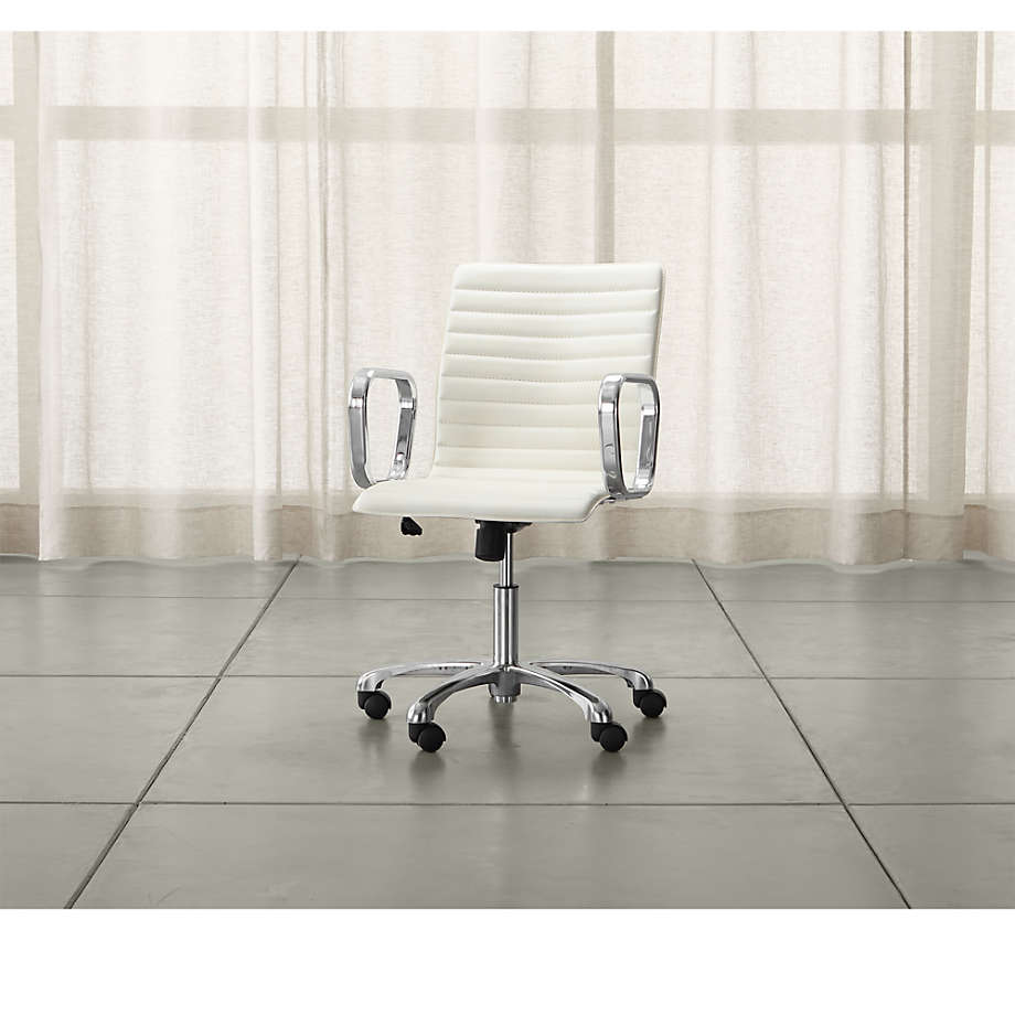 Ripple Ivory Leather Office Chair with Chrome Base + Reviews