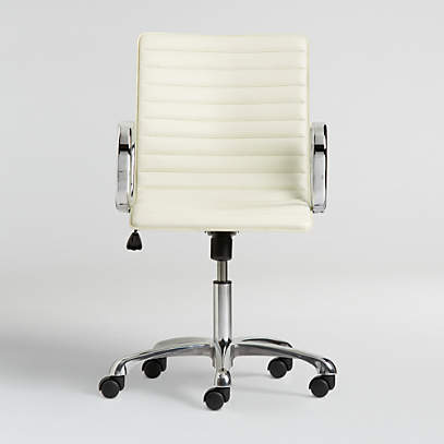 Ripple Ivory Leather Office Chair With, Crate And Barrel White Desk Chair