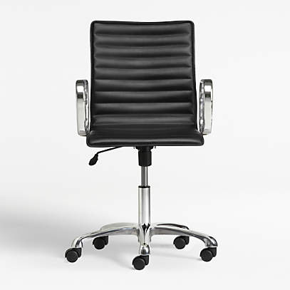 Ripple Black Leather Office Chair with Chrome Base + Reviews | Crate & Barrel