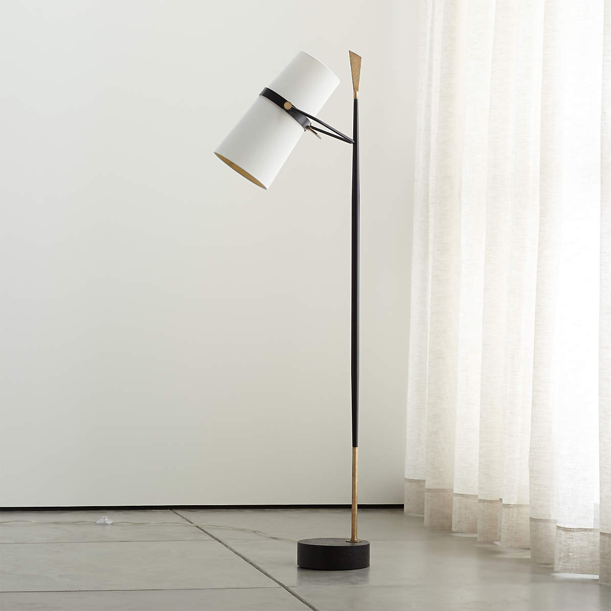 Riston Black and Brass Spotlight Corner Floor Lamp + Reviews | Crate &  Barrel