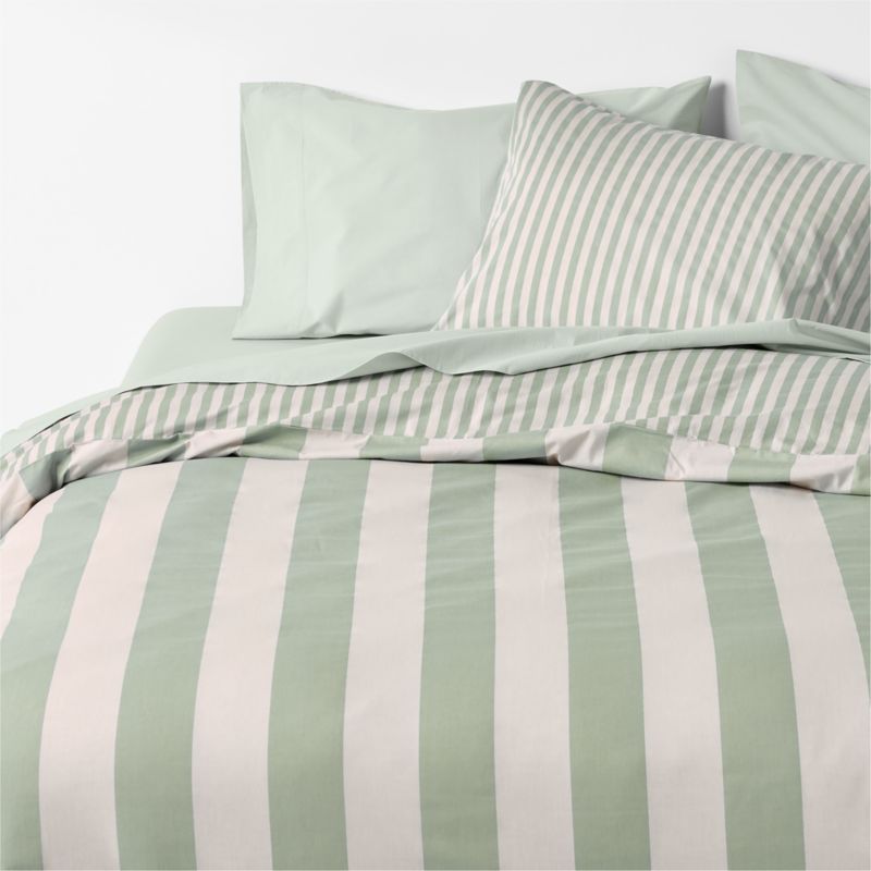 Riviera Stripe Verte Green Organic Cotton Kids Twin Duvet Cover - image 2 of 12