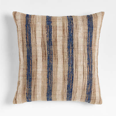 Riviera Stripe 23x23 Light Navy Throw Pillow with Feather Insert