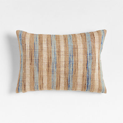 View Riviera Stripe 24x16 Pale Blue Throw Pillow with Feather Insert details