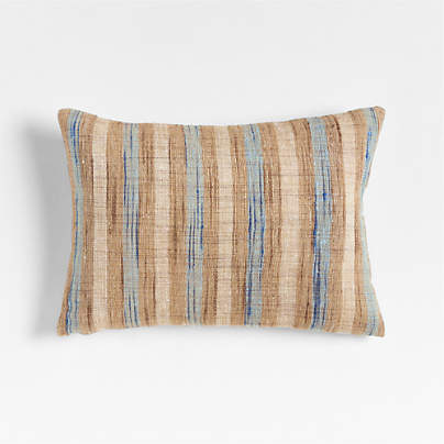 Riviera Stripe 24x16 Pale Blue Throw Pillow with Feather Insert
