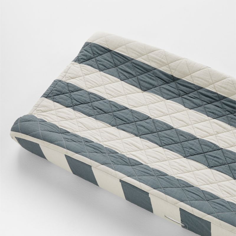 Riviera Slate Blue Stripe Organic Cotton Baby Changing Pad Cover