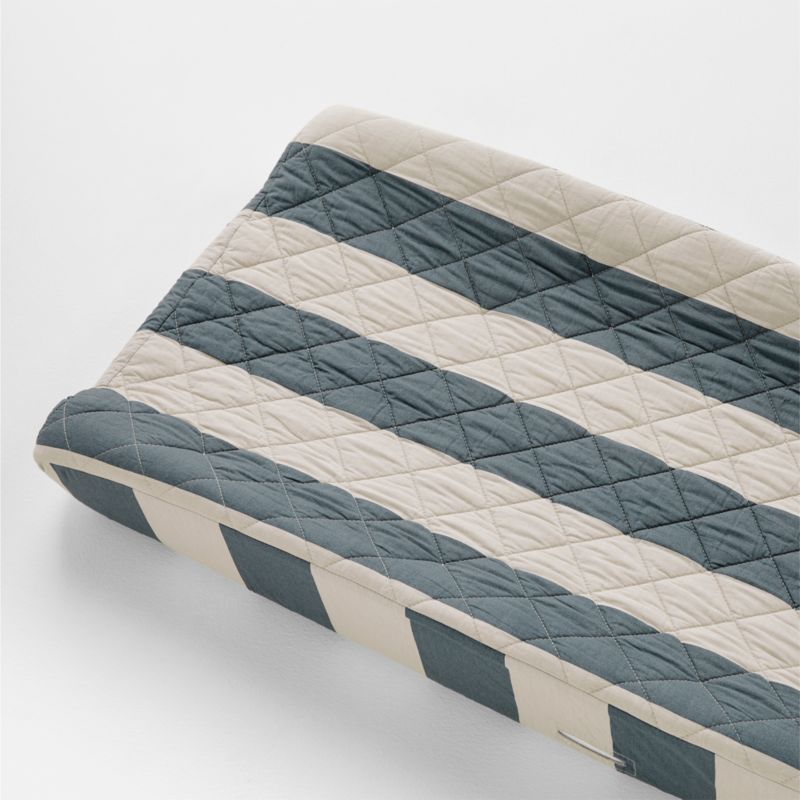 Riviera Slate Blue Stripe Organic Cotton Baby Changing Pad Cover