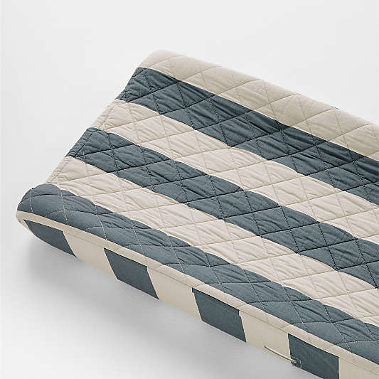 Riviera Slate Blue and Oatmeal Stripe Organic Cotton Baby Changing Pad Cover