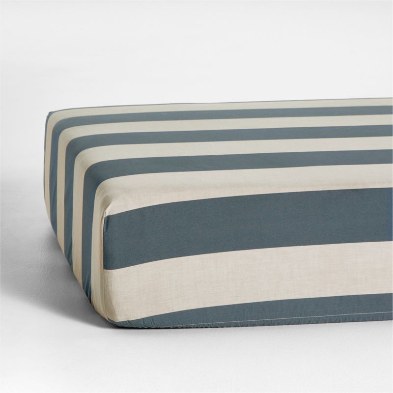 Riviera Slate Blue Stripe Organic Cotton Baby Crib Fitted Sheet