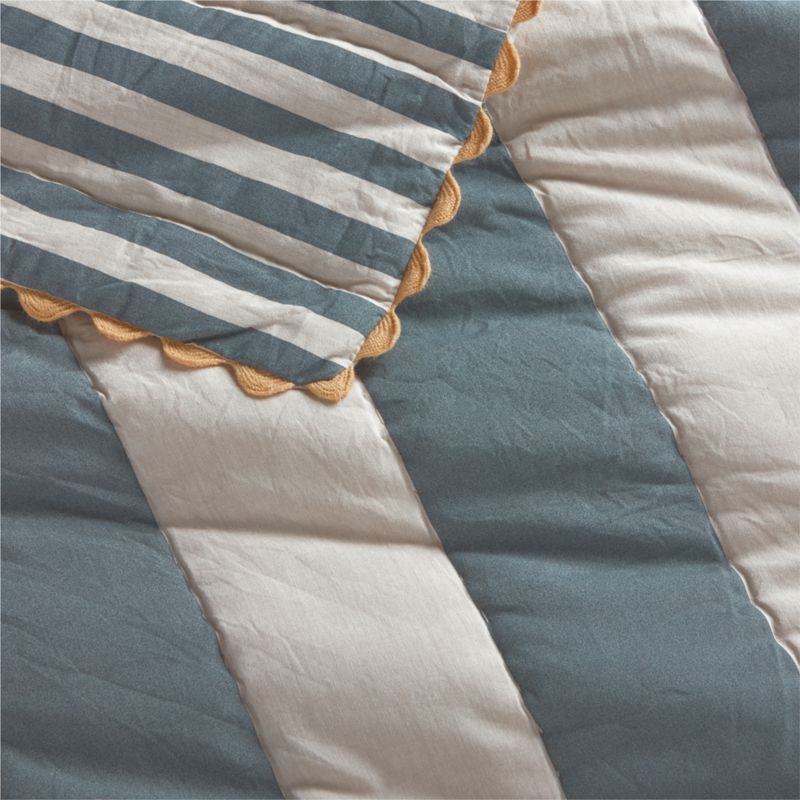 Riviera Slate Blue Stripe Organic Cotton Reversible Baby Crib Quilt