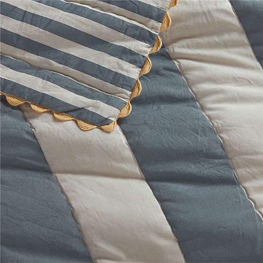 Riviera Slate Blue and Oatmeal Stripe Organic Cotton Reversible Baby Crib Quilt