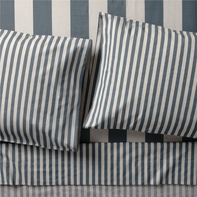 Riviera Slate Blue Stripe Organic Cotton Kids Twin Sheet Set