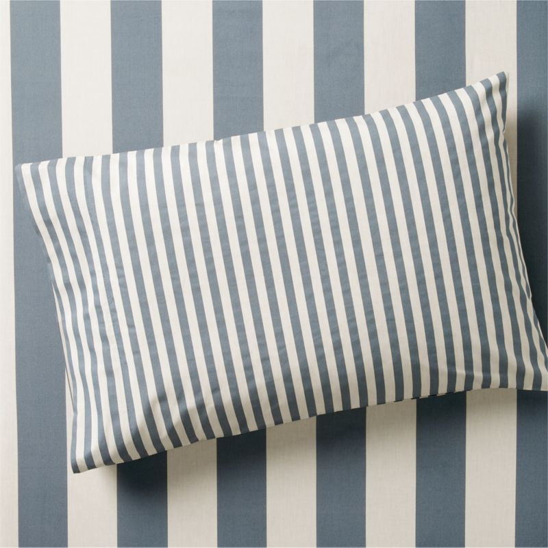 Riviera Slate Blue Stripe Organic Cotton Kids Pillowcase
