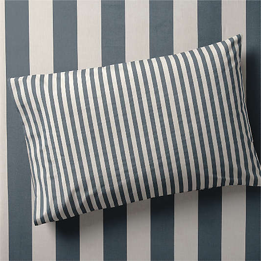 Riviera Slate Blue and Oatmeal Stripe Organic Cotton Kids Pillowcase