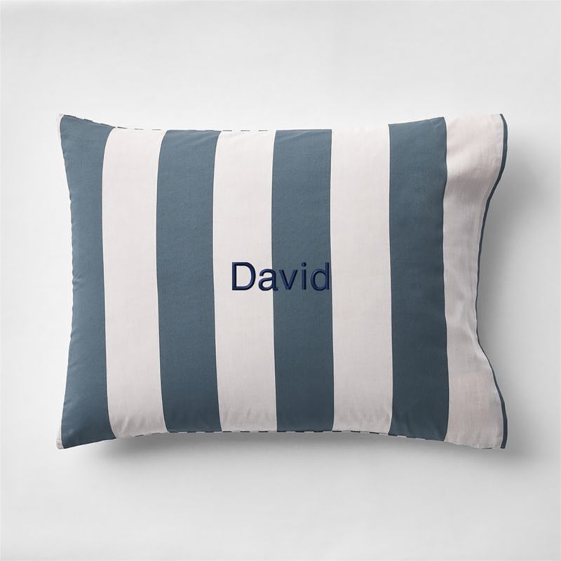 Riviera Slate Blue Reversible Stripe Organic Cotton Kids Pillow Sham