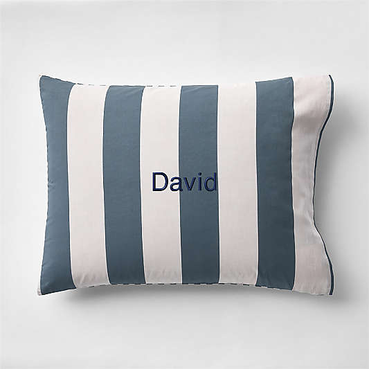 Riviera Slate Blue and Oatmeal Reversible Stripe Organic Cotton Kids Pillow Sham