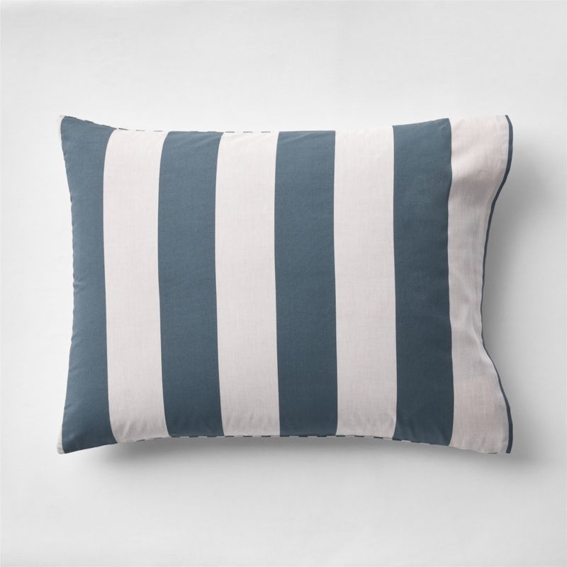 Riviera Slate Blue Reversible Stripe Organic Cotton Kids Pillow Sham
