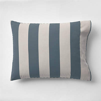 Riviera Slate Blue and Oatmeal Reversible Stripe Organic Cotton Kids Pillow Sham